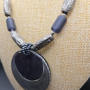 Vintage Silvertone and Black Statement Necklace